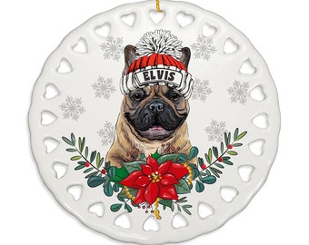 PERSONALIZED-Charming French Bulldog Ceramic Ornament. Gift for Christmas, Family, Holiday Season, Dog Parents, Dog Mom & Dad, Furry Friend
