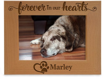 PERSONALIZED - Forever In Our Hearts Engraved Sentimental Picture Frame. Gift of Condolence for Family and Friends' Passed Beloved Pet Dog