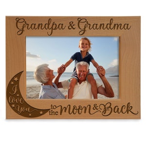 PERSONALIZED I Love You to the Moon & Back Cute Picture Frame. Grandparents Day, Christmas, Birthday, Pregnancy Reveal Gift for Grandparents