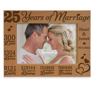 PERSONALIZED -25 Years of Marriage Engraved Picture Frame. Twenty Five Years Anniversary Gift for Couple, Husband, Wife. Couple Photo