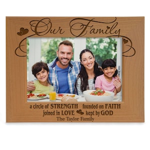 PERSONALIZED - Our Family A Circle Of Strength Founded On Faith Joined In Love Kept By God Picture Frame. Family Photo Gift for Mom and Dad