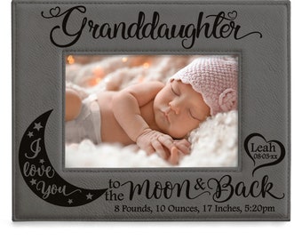 PERSONALIZED - Granddaughter, I Love You to the Moon & Back Picture Frame. Birthday, Christmas, Best Granddaughter Ever, Granddaughter Photo