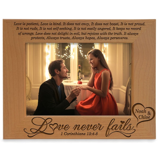 PERSONALIZED-Love Is Patient Love Is Kind Love Never Fails Poem Picture Frame.  Engagement, Wedding, Bridal Shower, Anniversary, Valentine's