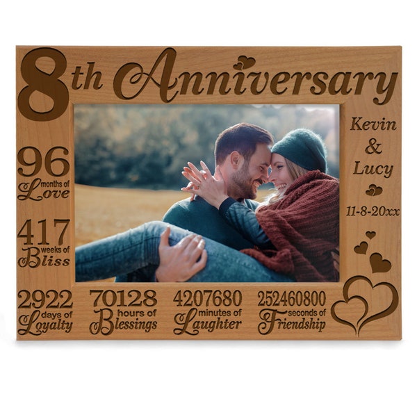 PERSONALIZED - 8th Anniversary Engraved Picture Frame. Eight Years Bronze Anniversary, Marriage Gift for, Husband, Wife. Couple Photo Gift