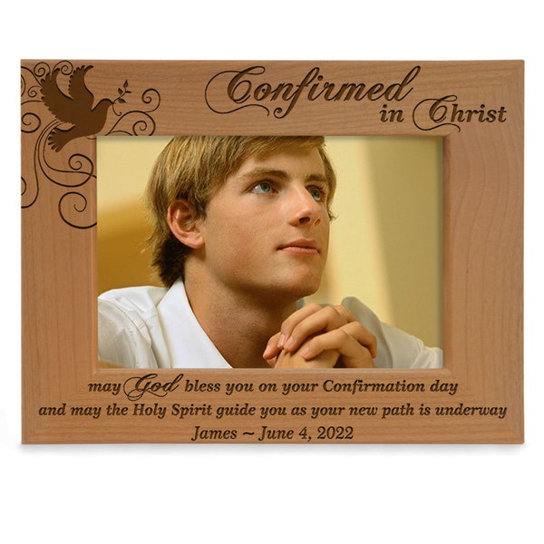 PERSONALIZED - Confirmed In Christ Engraved Religious Picture Frame. Confirmation Day Gift for Confirmed Candidate from Sponsor or Pastor