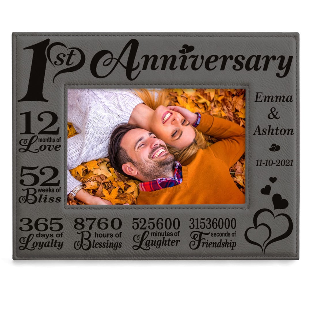 Personalized1st Anniversary Engraved Leather Picture Frame. First Year