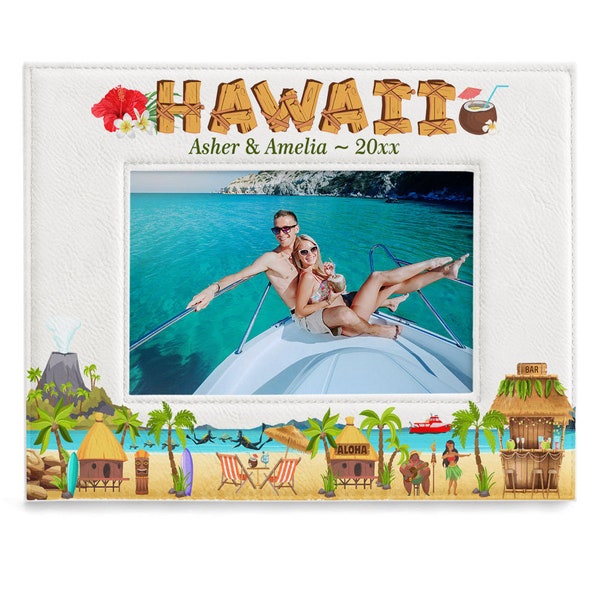 PERSONALIZED - Hawaii Picture Frame. Family Vacation, Couple Vacation, Wedding, Anniversary, Honeymoon, Engagement Gift. Wedding Photo.