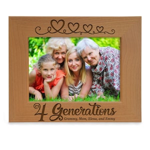PERSONALIZED - Four Generations Hearts Engraved Classic Picture Frame. Gift for Family&#39;s 4th Generation, Four Generations of Love Gift