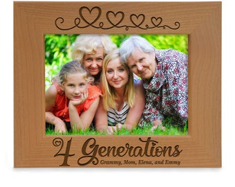 PERSONALIZED - Four Generations Hearts Engraved Classic Picture Frame. Gift for Family's 4th Generation, Four Generations of Love Gift