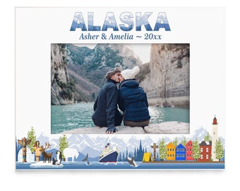 PERSONALIZED - Alaska Picture Frame. Family Vacation, Couple Vacation, Wedding, Anniversary, Honeymoon, Engagement Gift. Wedding Photo.