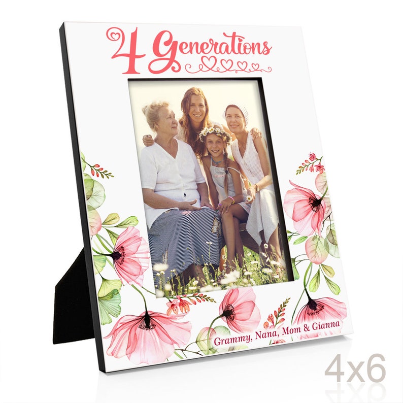 PERSONALIZED - Four Generations Pink Flowers Picture Frame. Gift for ...