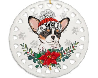 PERSONALIZED0 - Cute Chihuahua Dog Ceramic Ornament. Gift for Christmas, Family, Holiday Season, Dog Parents, Dog Mom, Dog Dad, Furry Friend