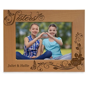 PERSONALIZED - Sisters Butterfly & Rose Engraved Picture Frame. Best Sister Ever, Birthday, Christmas, Wedding, Best Friend, Photo Gift