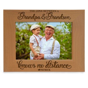 PERSONALIZED-The Love Between A Grandpa & Grandson Knows No Distance Engraved Picture Frame. Gift for Grandpa, Grandson, Birthday, Christmas