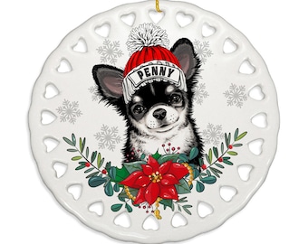 PERSONALIZED-Adorable Chihuahua Dog Ceramic Ornament. Gift for Christmas, Family, Holiday Season, Dog Parents, Dog Mom and Dad, Furry Friend