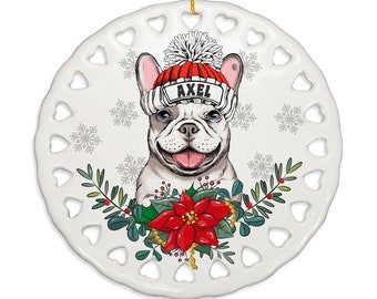 PERSONALIZED - Cute French Bulldog Ceramic Ornament. Gift for Christmas, Family, Holiday Season, Dog Parents, Dog Mom, Dog Dad, Furry Friend