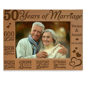 PERSONALIZED-50 Years Of Marriage Picture Frame. Wedding Anniversary Gifts. 50 Years Golden Anniversary Gifts for Couple, Husband and Wife