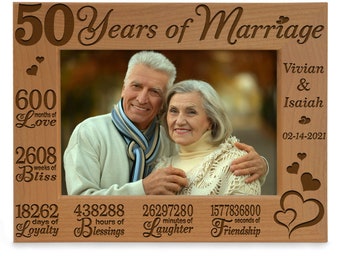PERSONALIZED-50 Years Of Marriage Picture Frame. Wedding Anniversary Gifts. 50 Years Golden Anniversary Gifts for Couple, Husband and Wife
