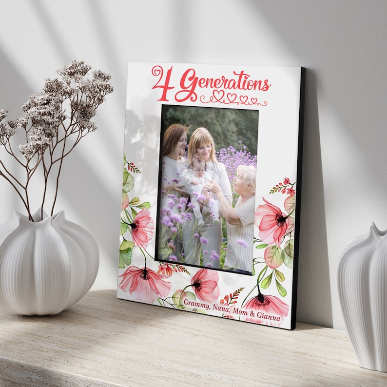PERSONALIZED - Four Generations Pink Flowers Picture Frame. Gift for ...