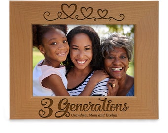 PERSONALIZED- 3 Generations Hearts Family Picture Frame. Gift for Family's 3rd Generation, Three Generations of Family Love. Photo gift