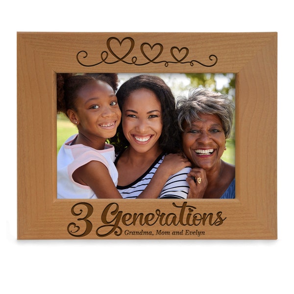 PERSONALIZED- 3 Generations Hearts Family Picture Frame. Gift for Family's 3rd Generation, Three Generations of Family Love. Photo gift