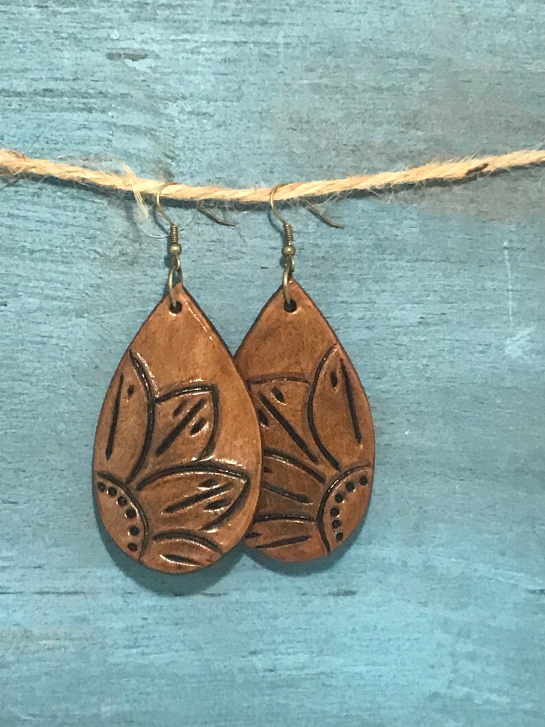 Tooled Leather Sunflower Earrings Etsy