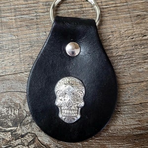 Leather Skull keychain for Dad birthday gift