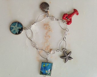 Summertime Sterling Silver Bracelet with Silver Tone Charms