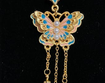 Enamel and Gold Finished Butterfly Pendant with a Stainless Steel Chain