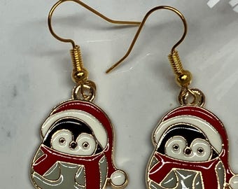Happy Penguins ! Stainless Steel Gold finished Ear Wires gift for Christmas…