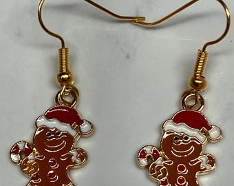Gingerbread  Men Earrings! Stainless Steel Gold finished Ear Wires gift for Christmas… Free Shipping in USA!