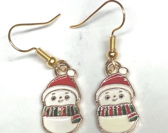 Snowman Earrings ! Stainless Steel Gold finished Ear Wires gift for Christmas…