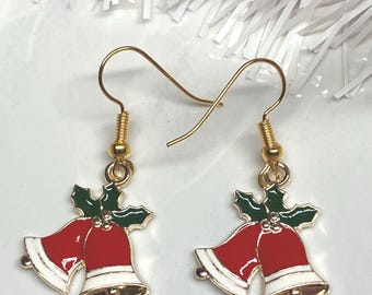 Christmas Bells ! Stainless Steel Gold finished Ear Wires gift for Christmas… Free Shipping in USA!