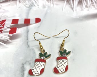 Christmas Stocking Earrings ! Stainless Steel Gold finished Ear Wires gift for Christmas…