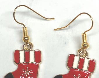 Christmas Stocking Earrings ! Stainless Steel Gold finished Ear Wires gift for Christmas…