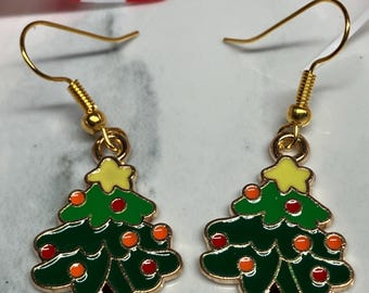 Christmas Tree Earrings ! Stainless Steel Gold finished Ear Wires gift for Christmas…