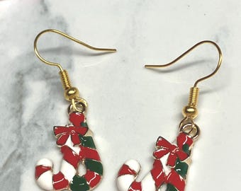 Candy Cane Earrings ! Stainless Steel Gold finished Ear Wires gift for Christmas…