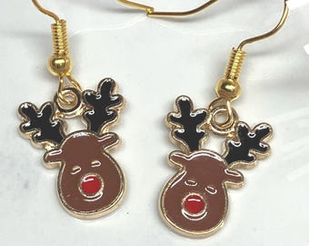 Christmas Reindeer Earrings ! Stainless Steel Gold finished Ear Wires gift for Christmas…