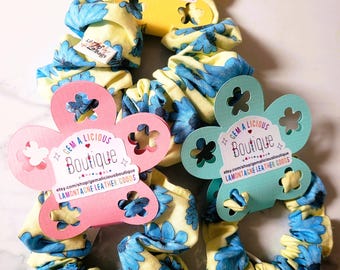Blue Flower Scrunchie Gift for flower lover DESIGNER FABRIC SCRUNCHIE