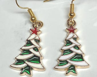 Christmas Tree Earrings ! Stainless Steel Gold finished Ear Wires gift for Christmas…
