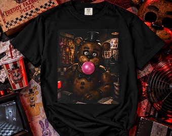 Five Nights at Freddys Shirt, Freddy Fazbear Bubblegum Tee, FNAF Horror Game Shirt, Spooky Animatronic Graphic Tee, Halloween Gamer Gift