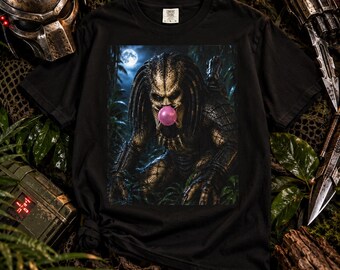 Predator Bubblegum Graphic Tee, Sci-Fi Horror Fan Shirt, Yautja T-Shirt (Comfort Colors)