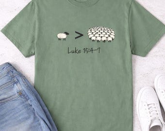 Lost Sheep Illustration T-shirt | Luke 15:4-7, Christian Faith Tee, Lost Sheep Tee, Minimalist Shirt, Faith Based Shirt, Bible Verse Shirt