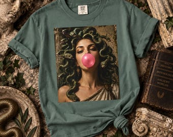 Medusa Bubblegum Graphic Tee, Greek Mythology Pop Art Shirt, Comfort Colors Cotton