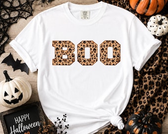 Camiseta BOO con estampado de leopardo / Camiseta Boo con estampado animal de Halloween