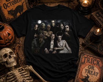 Classic Movie Monsters Portrait T-shirt | Vintage Horror Characters