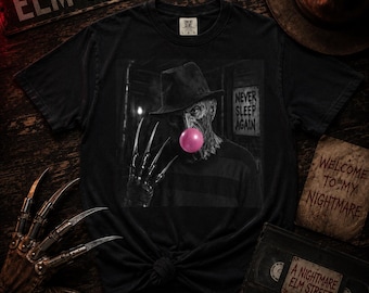 Camiseta de Freddy Krueger de Pesadilla en Elm Street con diseño de chicle, camiseta para fans de películas de terror.