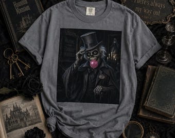 Camiseta de anfitrión fantasma de la mansión embrujada, camiseta gótica de mortales insensatos, colores cómodos de esqueleto de chicle