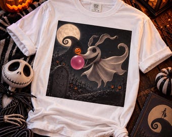 Nightmare Before Christmas Shirt, Zero Ghost Dog Bubblegum Tee, Jack Skellington Halloween Shirt, Spooky Christmas Comfort Colors Tee