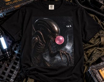 Xenomorph Bubblegum Alien Shirt, Sci-Fi Horror Graphic Tee, Comfort Colors® Cotton T-Shirt